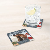 目的地の結婚式の写真Date Navyを保存 スクエアペーパーコースター (インサイチュ)