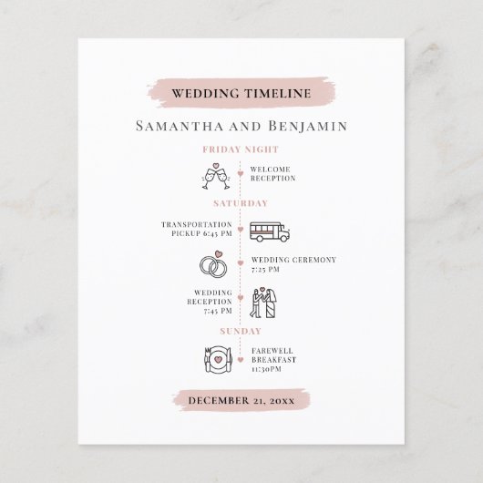 目的地の結婚式の旅程プログラムフォトカード (裏面)