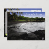 目的地の結婚式の日付を保存する黒い砂 案内ポストカード (正面/裏面)