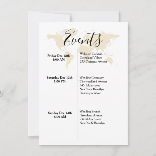 目的地の結婚式の歓迎と旅程の週末 招待状 (裏面)