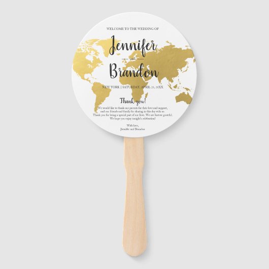 目的地の結婚式の金ゴールド世界の結婚式プログラムファン ハンドファン (正面)
