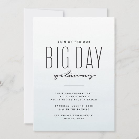 目的地の結婚式の青い水の色の招待状 (正面)