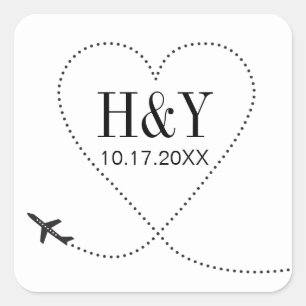目的地の結婚式の飛行機の旅行モノグラム スクエアシール