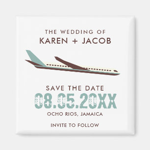 目的地の結婚式の飛行機の日付の保存 マグネット