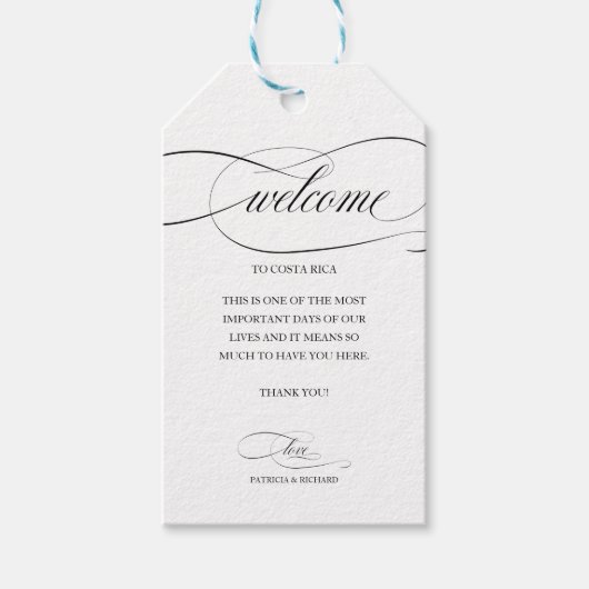 目的地の結婚式へようこそThank You Black Script ギフトタグ (正面)