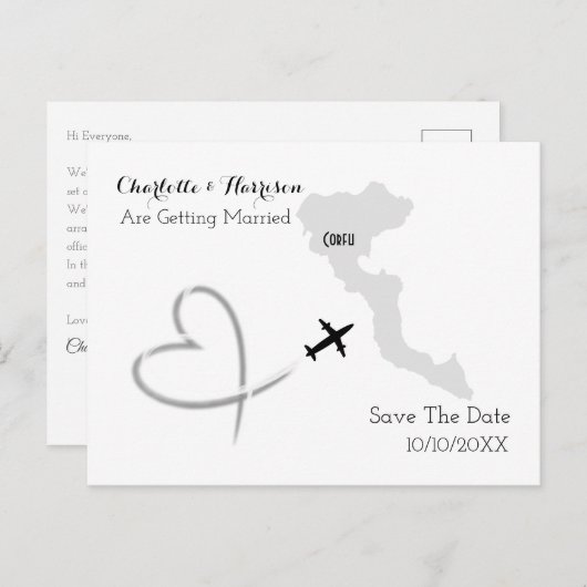 目的地の結婚式コルフギリシャ日付を保存 案内ポストカード (正面/裏面)