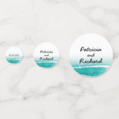 目的地の結婚式ティール（緑がかった色）で会う日付を保存 コンフェッティ (裏面)