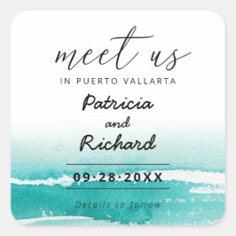 目的地の結婚式ティール（緑がかった色）で会う日付を保存 スクエアシール