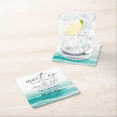 目的地の結婚式ティール（緑がかった色）で会う日付を保存 スクエアペーパーコースター (インサイチュ)