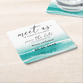目的地の結婚式ティール（緑がかった色）で会う日付を保存 スクエアペーパーコースター (アングル)