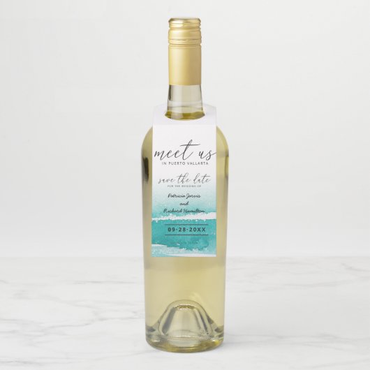 目的地の結婚式ティール（緑がかった色）で会う日付を保存 ボトルネックタグ (ボトル)