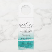 目的地の結婚式ティール（緑がかった色）で会う日付を保存 ボトルネックタグ (正面)