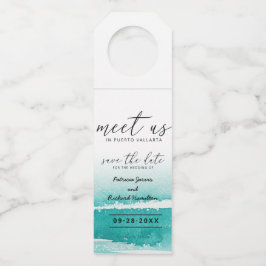目的地の結婚式ティール（緑がかった色）で会う日付を保存 ボトルネックタグ