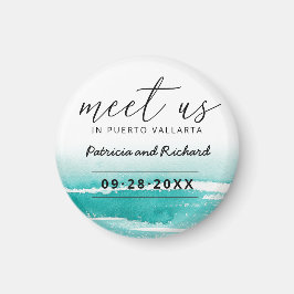 目的地の結婚式ティール（緑がかった色）で会う日付を保存 マグネット