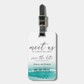 目的地の結婚式ティール（緑がかった色）で会う日付を保存 ラゲッジタグ (正面縦)