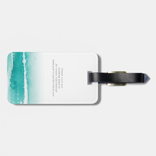 目的地の結婚式ティール（緑がかった色）で会う日付を保存 ラゲッジタグ (裏面横)