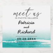 目的地の結婚式ティール（緑がかった色）で会う日付を保存 リキュールボトルラベル (シングルラベル)