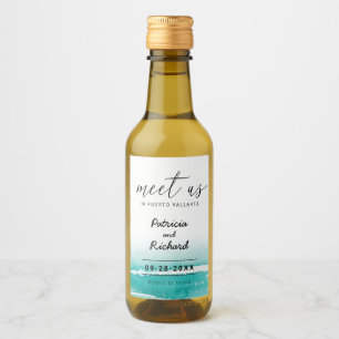 目的地の結婚式ティール（緑がかった色）で会う日付を保存 ワインラベル