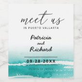 目的地の結婚式ティール（緑がかった色）で会う日付を保存 ワインラベル (シングルラベル)