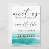 目的地の結婚式ティール(緑がかった色)で会う日付を保存 招待状 (正面)