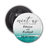 目的地の結婚式ティール（緑がかった色）で会う日付を保存 栓抜き (正面)