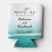 目的地の結婚式ティール（緑がかった色）で会う日付を保存 缶クーラー (正面)