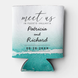 目的地の結婚式ティール（緑がかった色）で会う日付を保存 缶クーラー