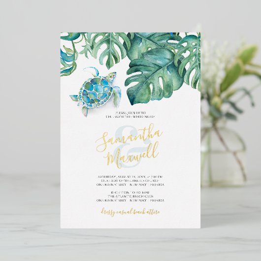 目的地の結婚式招待状 | ウミガメ 箔招待状 (立ち正面)
