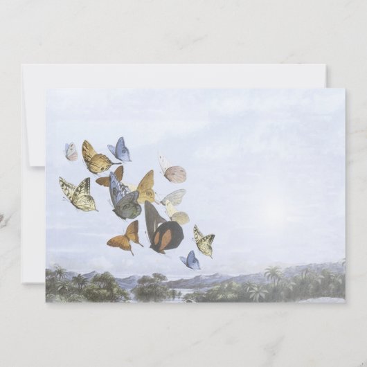 目的地の蝶とヤシの木の結婚式の招待 招待状 (裏面)