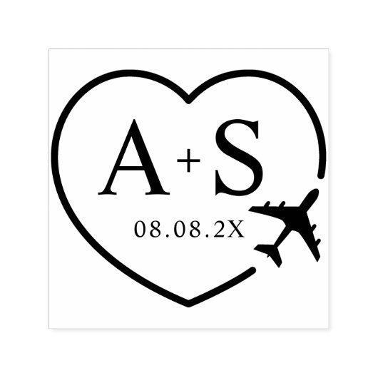 目的地の飛行機の旅行の日付を保結婚存 セルフインキングスタンプ (デザイン)