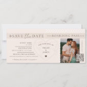 目的地ウェディングの搭乗券 Save The Date 招待状 (正面)