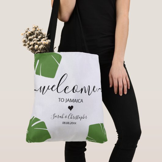 目的地ウェディングウェルカムバッグトロピカル葉 トートバッグ (クローズアップ)