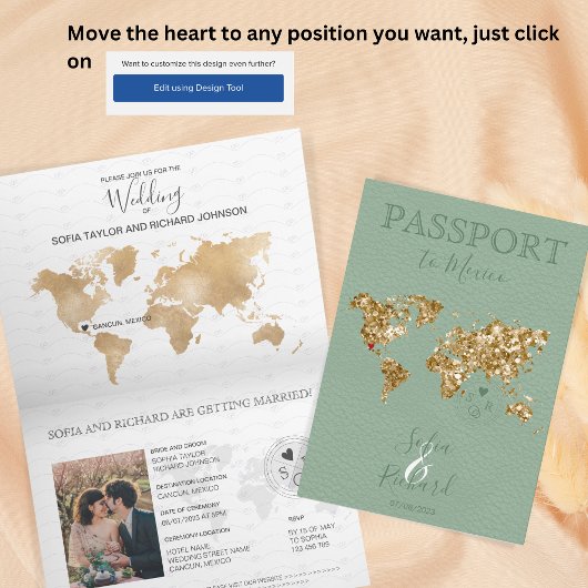目的地ウェディングパスポートワールドマップメキシコセージ 招待状