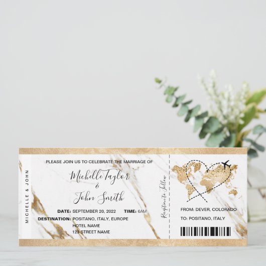 目的地ウェディングボーディングパスチケット金ゴールドプラン 招待状 (スタンド正面)