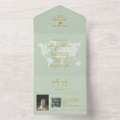 目的地ウェディングワールドパスポートセイージグリーン金ゴールド オールインワン招待状 (内側)