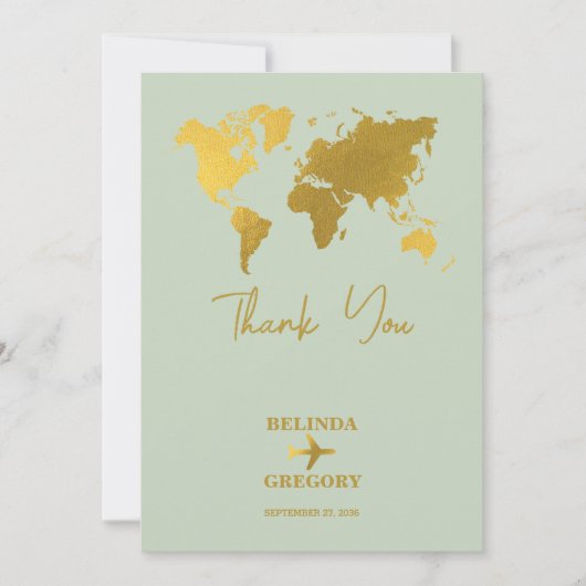 目的地ウェディングワールドパスポートセイージグリーン金ゴールド サンキューカード (正面)