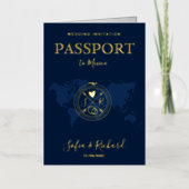 目的地ウェディングワールドマップパスポートモノグラム 箔グリーティングカード (正面)