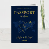 目的地ウェディングワールドマップパスポートモノグラムF 箔グリーティングカード (正面)