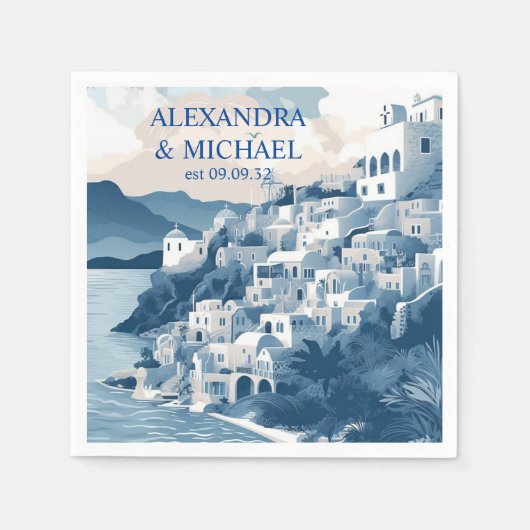 目的地ギリシャ結婚サントリーニ スタンダードカクテルナプキン (正面)