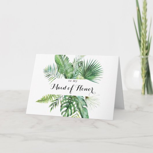 目的地トロピカルグリーンウェディングパーティーお礼 サンキューカード (正面)