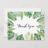 目的地トロピカルグリーンリー結婚フラット サンキューカード (正面)