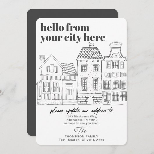 目的地モダンの都市の移動 案内状 (正面/裏面)