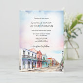 目的地モダンウェディングニューオーリンズの水の色 招待状 (スタンド正面)