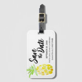 目的地ユニーク結婚式のトロピカル日付を保存 ラゲッジタグ (正面縦)