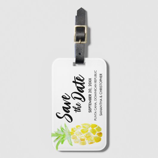 目的地ユニーク結婚式のトロピカル日付を保存 ラゲッジタグ (正面縦)