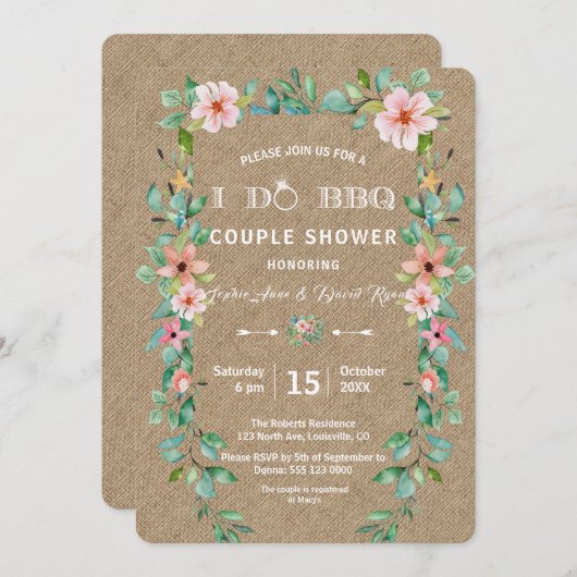 目的地ルアウ（ハワイ式宴会）熱帯フローラリースI do BBQ 招待状 (正面/裏面)