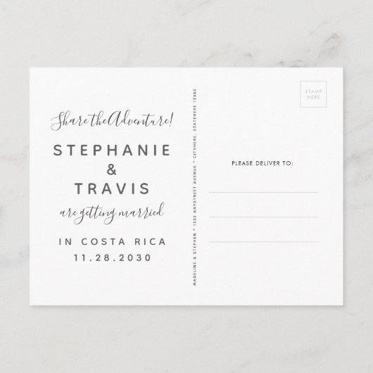 目的地救結婚式日赤面ピンクの地図 案内ポストカード (裏面)