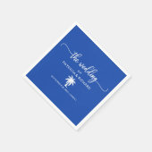 目的地王室のウェディングブルーとホワイトパームツリー スタンダードカクテルナプキン (角)
