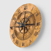 目的地 – コンパスバラとワールドマップ ラージ壁時計 (傾斜)