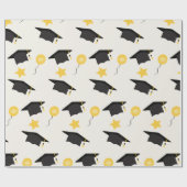 目盛りキャップパターンバルーン星イエローブラック ラッピングペーパー (フラット)